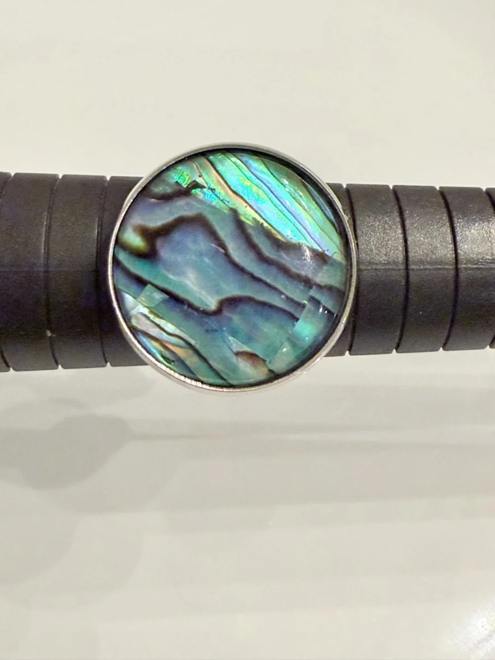 Abalone Shell Round Ring - Iridescent Blue-Green